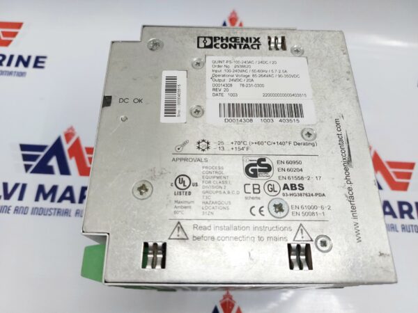 PHOENIX CONTACT QUINT PS-100-240AC/24DC/20 POWER SUPPLY UNIT