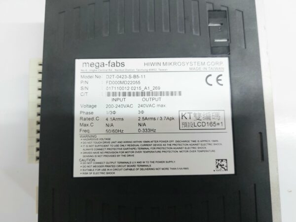 HIWIN MIKROSYSTEM MEGA-FABS D2T-0423-S-B5-11 BRUSHLESS DRIVE FD000MD22055